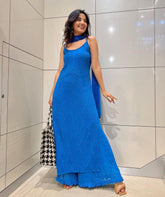 Imperial Blue Strappy Chikankari Kurta Set